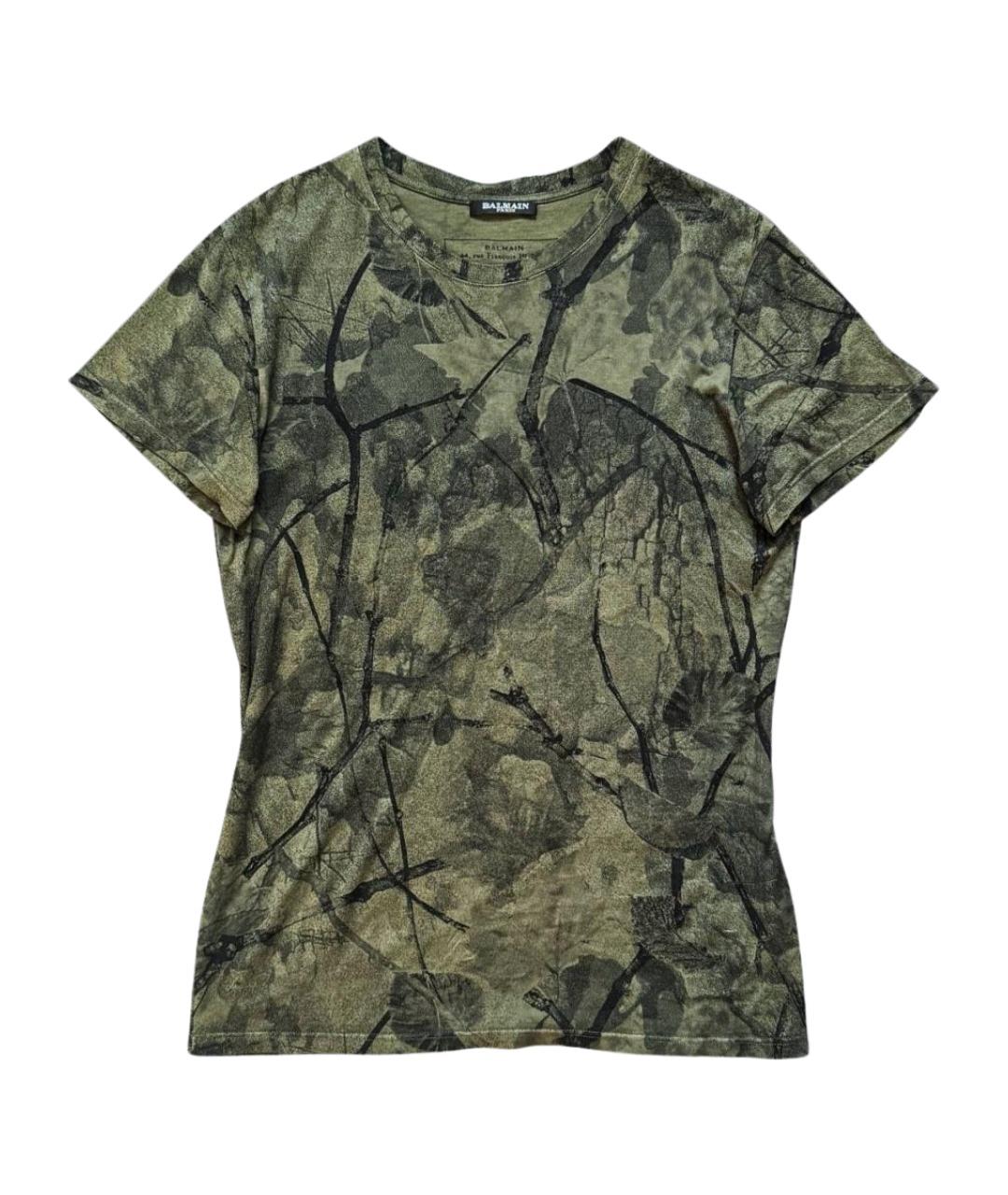 BALMAIN Хаки хлопковая футболка, фото 1
