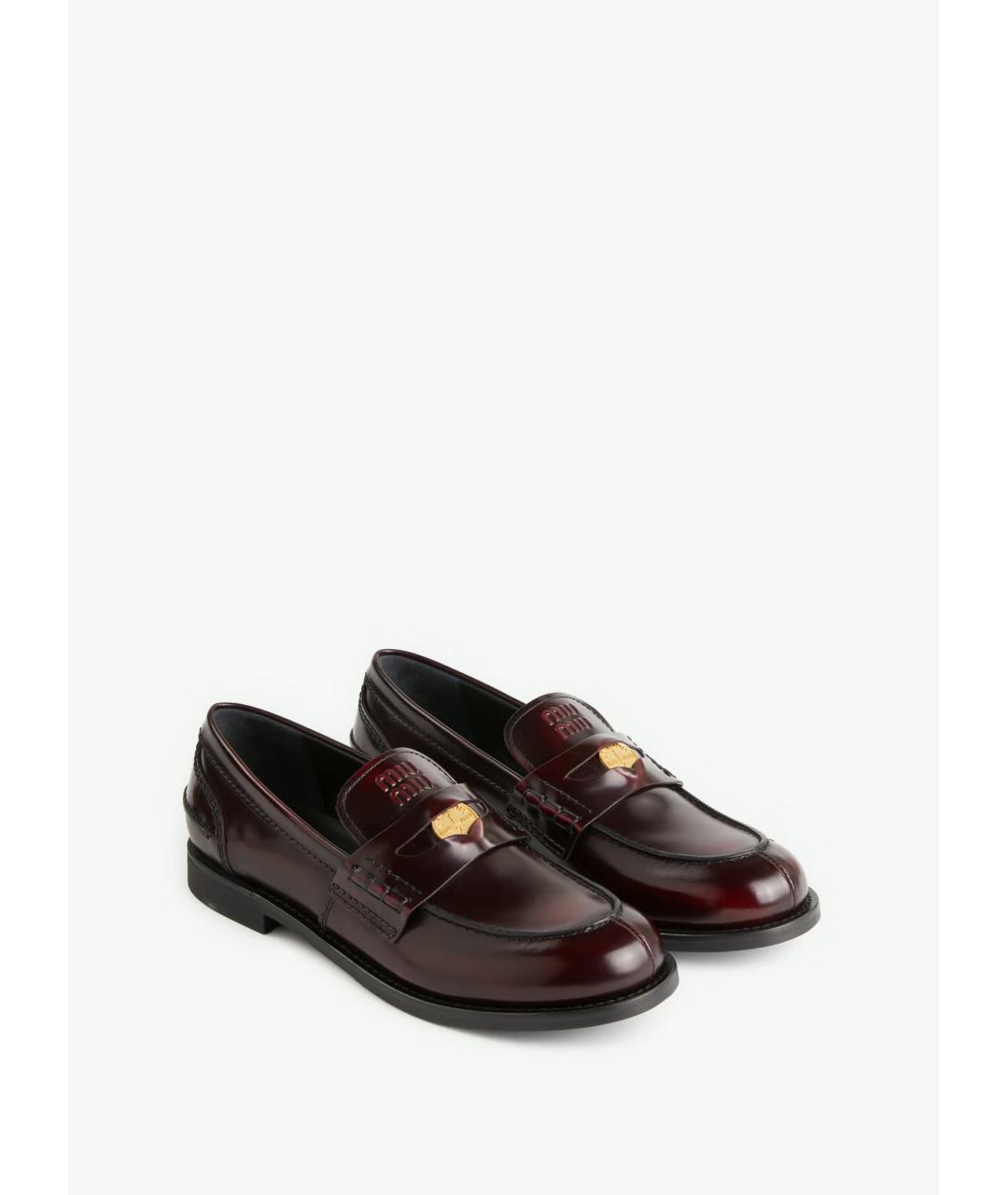 MIU MIU Бордовые кожаные лоферы, фото 2