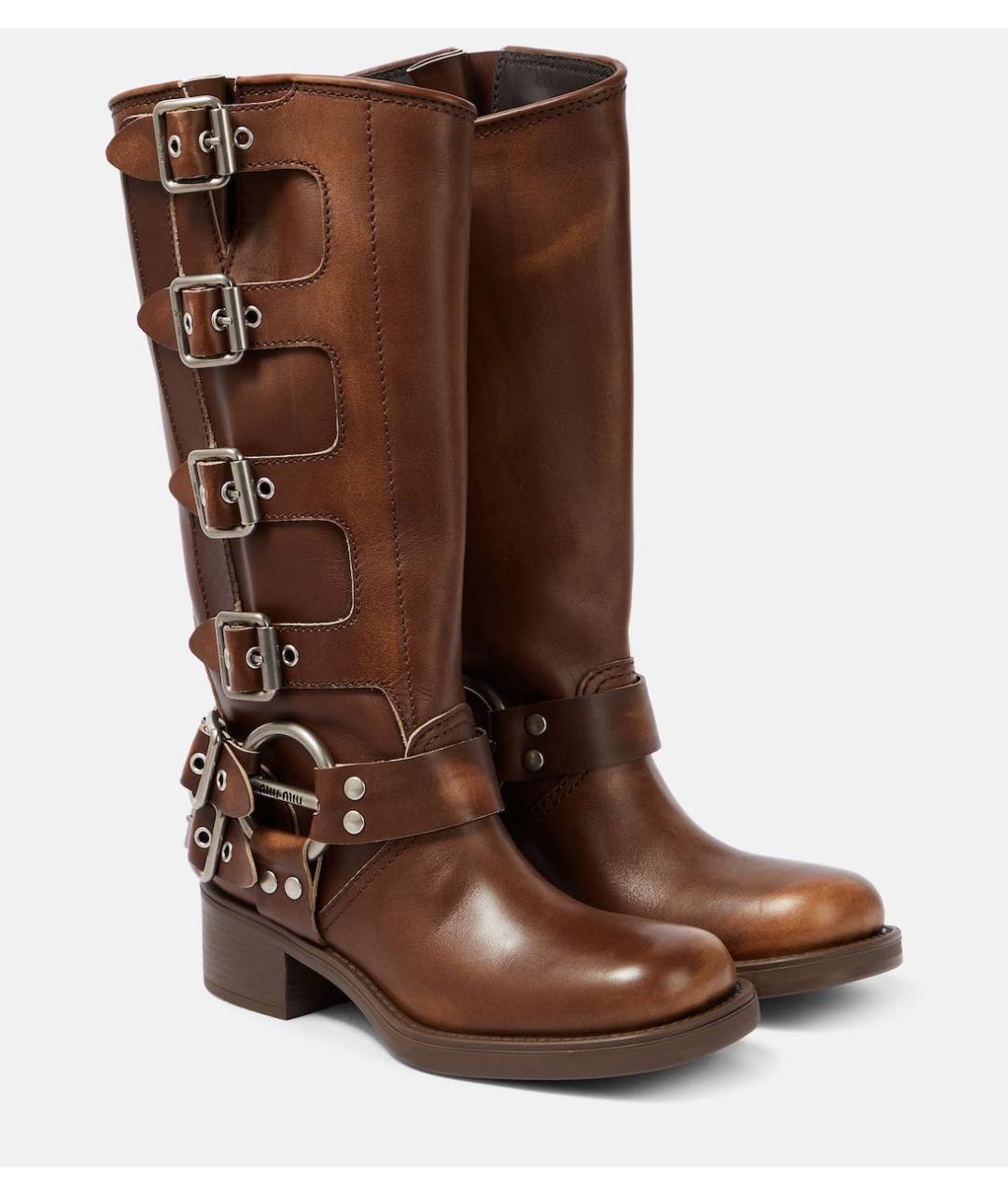 MIU MIU Коричневые кожаные сапоги, фото 5