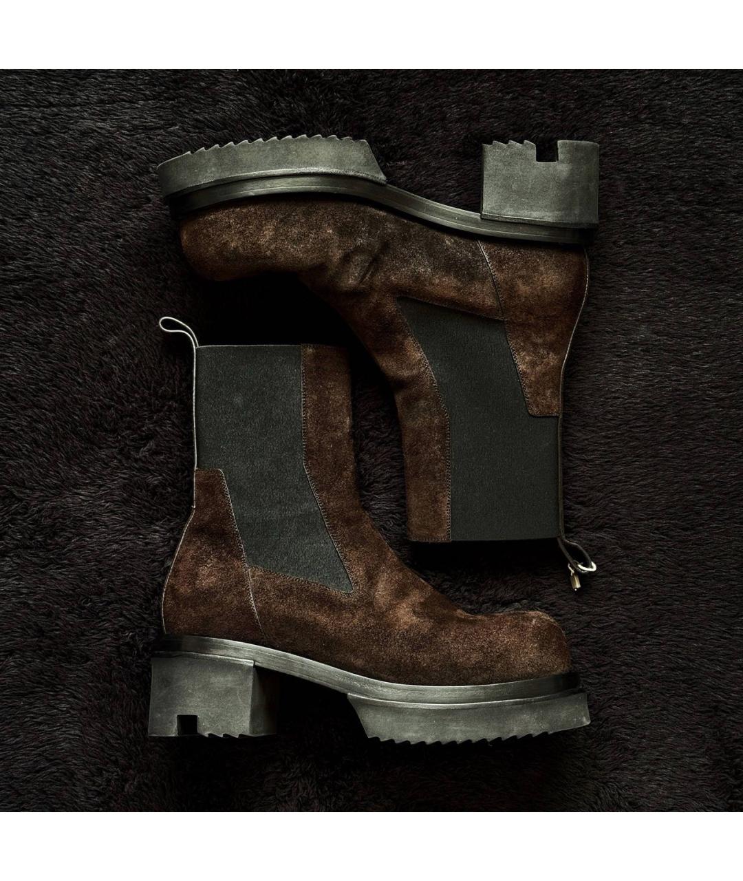RICK OWENS Коричневые кожаные высокие ботинки, фото 3