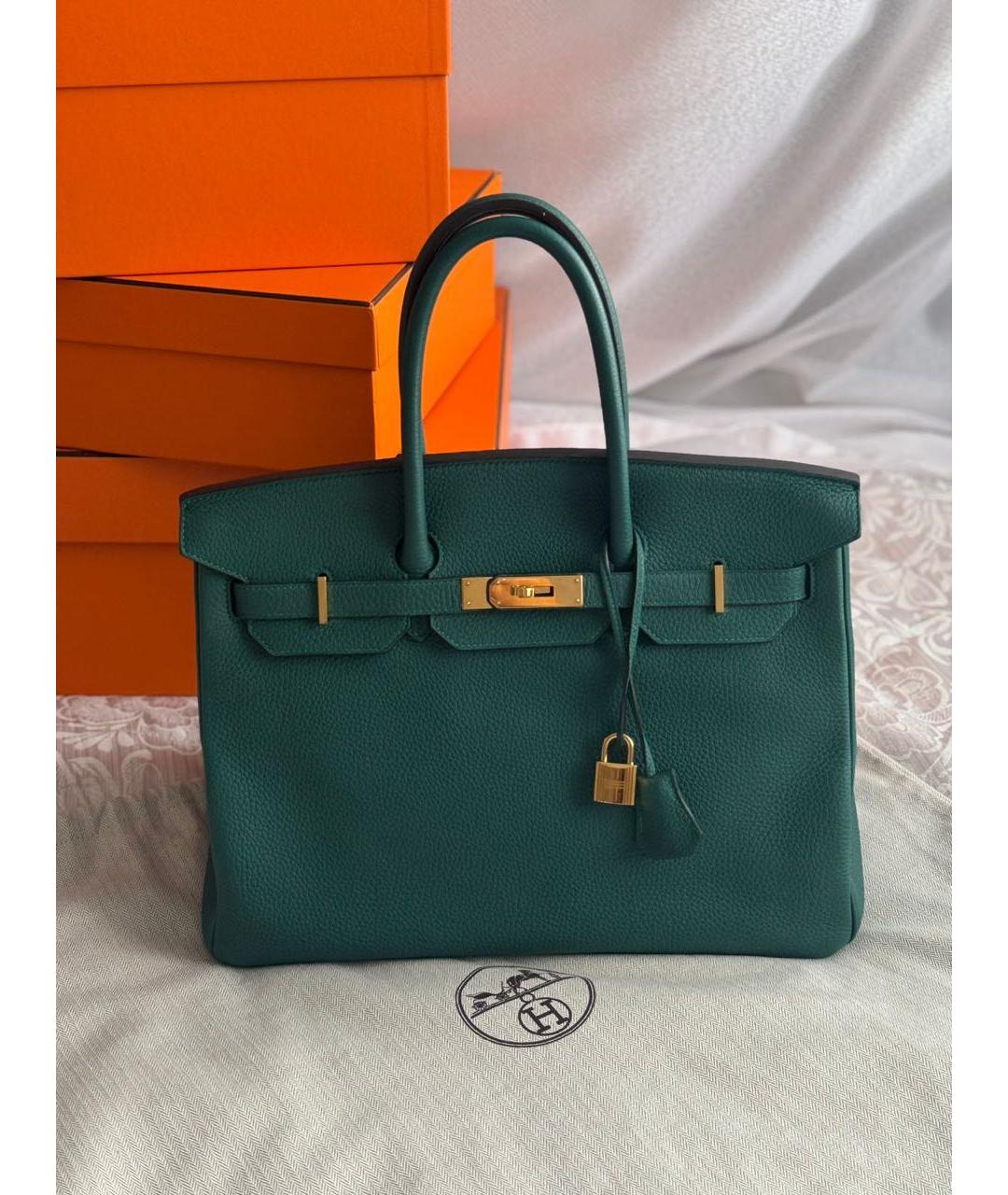 HERMES Зеленая кожаная сумка с короткими ручками, фото 9