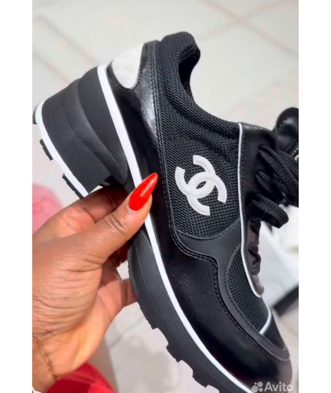 CHANEL Черные кожаные кроссовки, фото 4