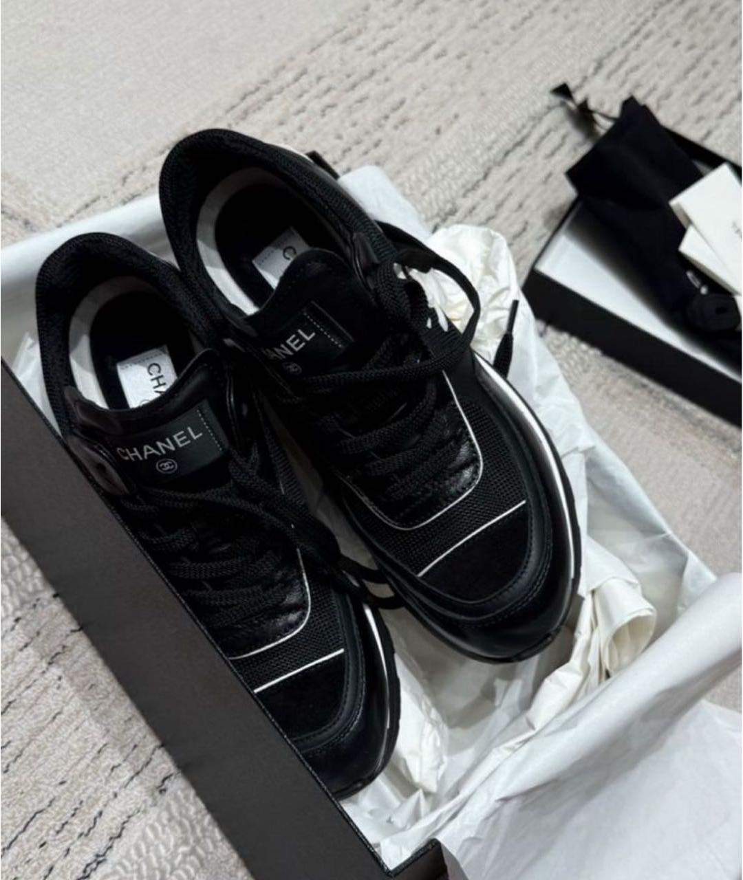 CHANEL Черные кожаные кроссовки, фото 3