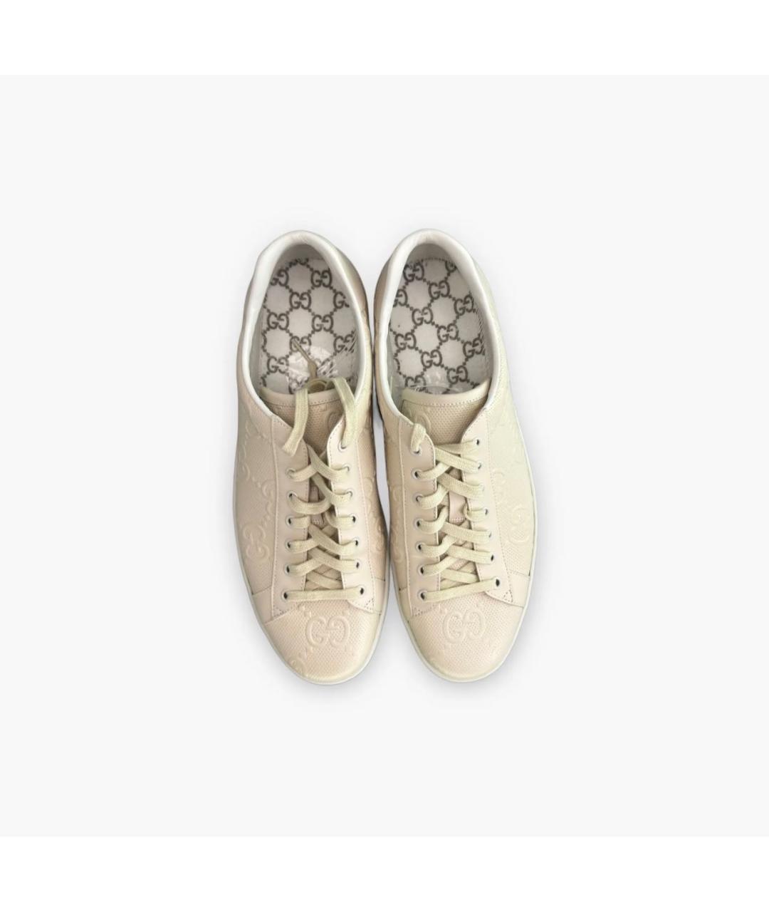 GUCCI Бежевые кожаные низкие кроссовки / кеды, фото 4