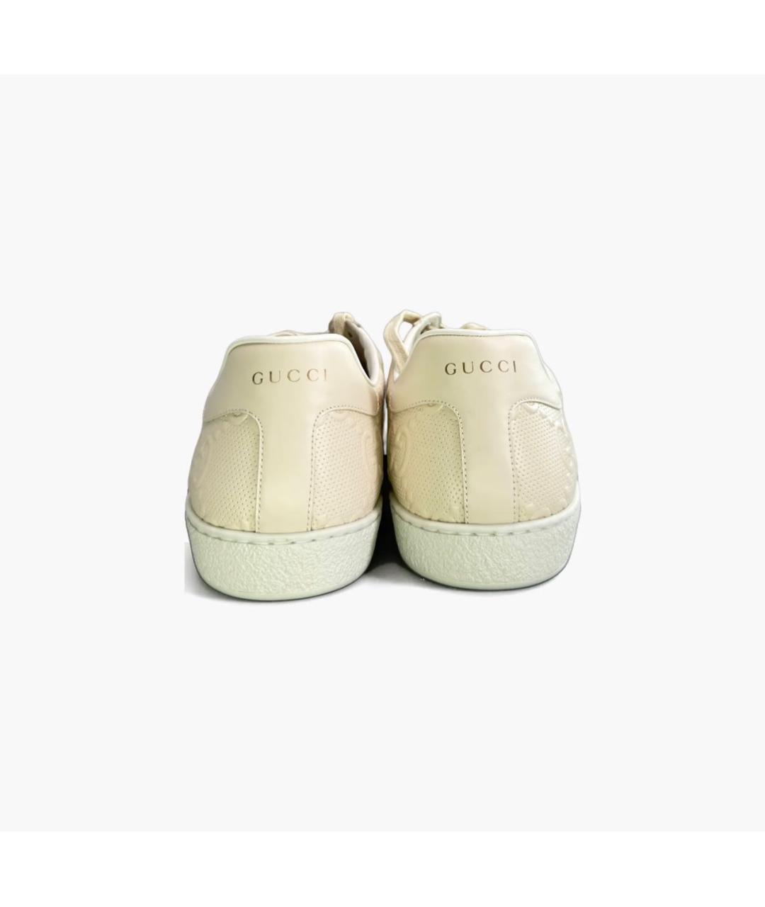 GUCCI Бежевые кожаные низкие кроссовки / кеды, фото 3