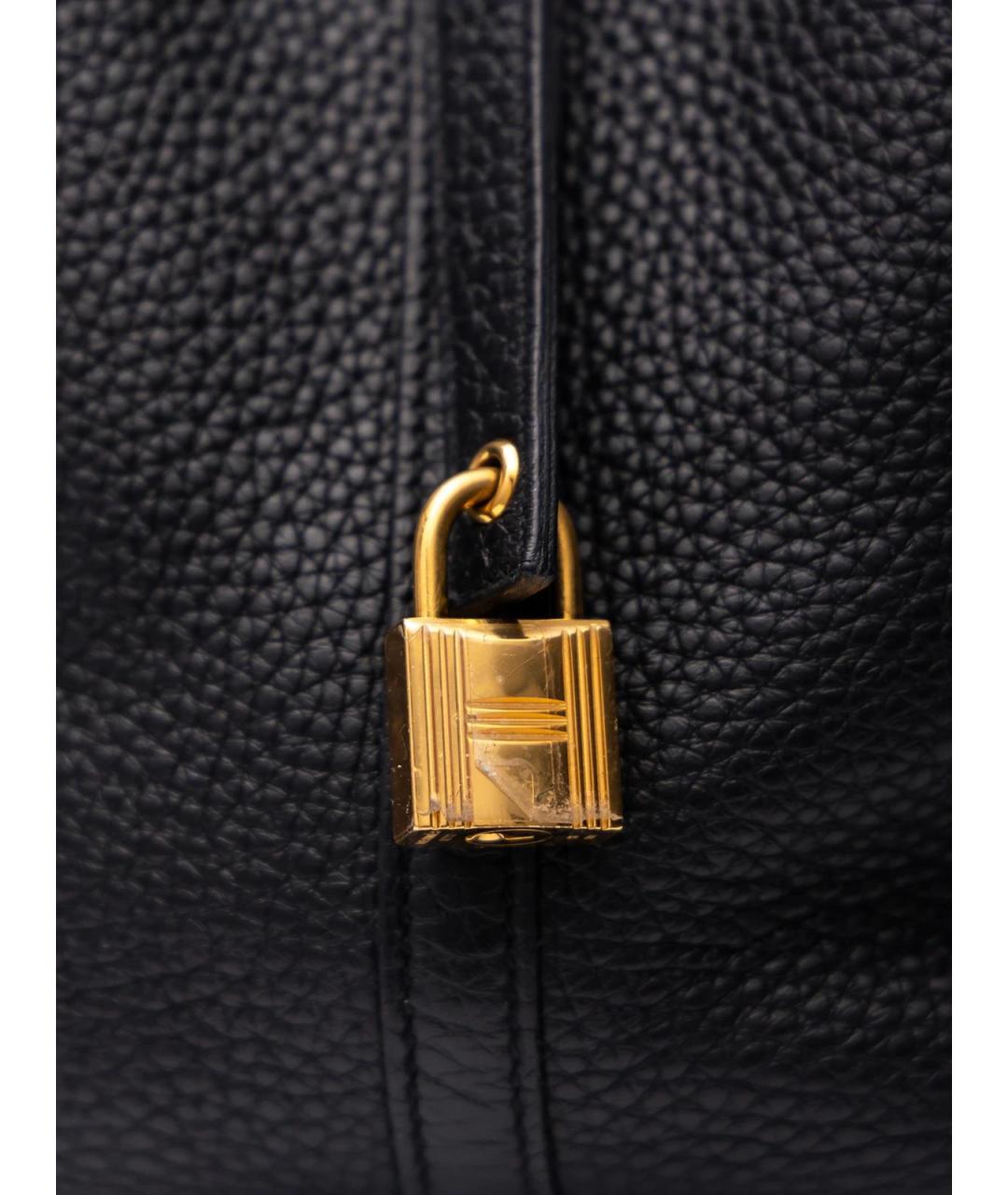 HERMES Черная кожаная сумка тоут, фото 5
