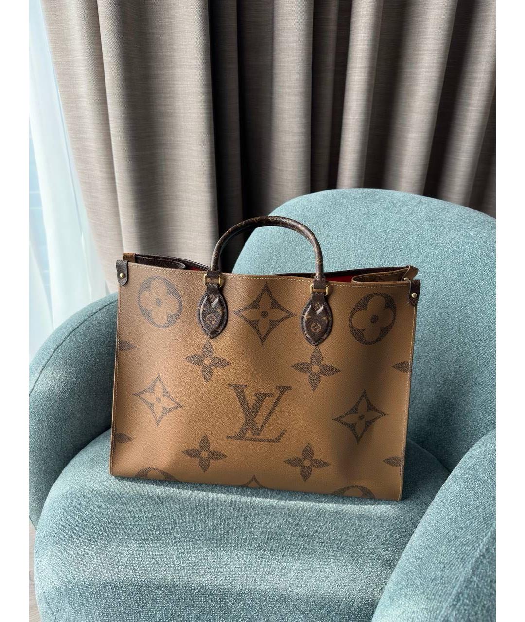 LOUIS VUITTON Коричневая кожаная сумка тоут, фото 7