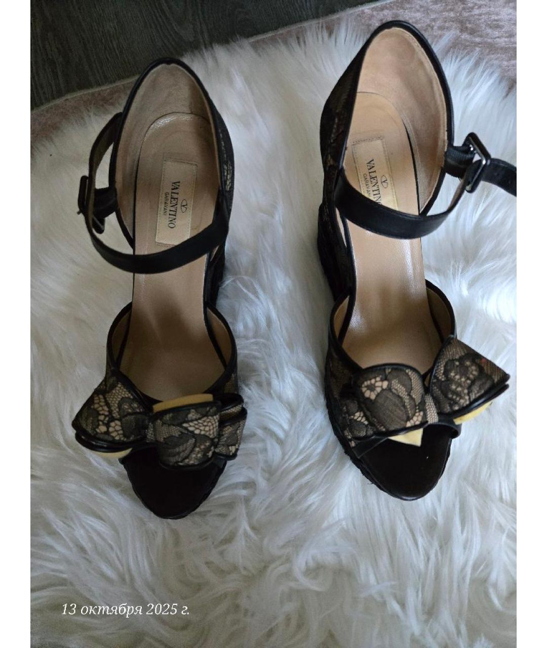 VALENTINO Черные текстильные босоножки, фото 2