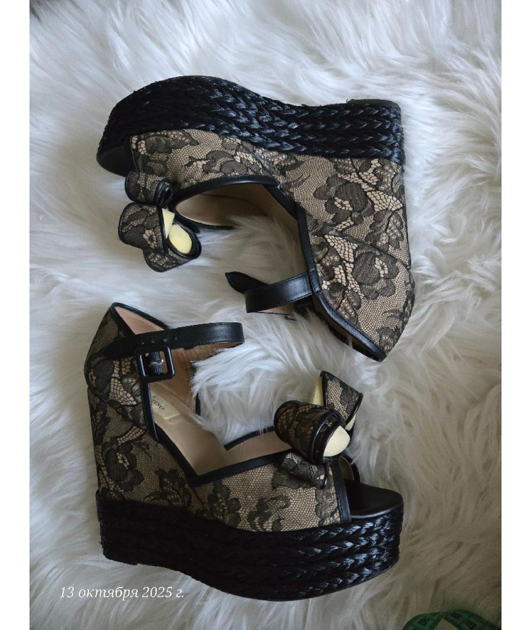 VALENTINO Черные текстильные босоножки, фото 7