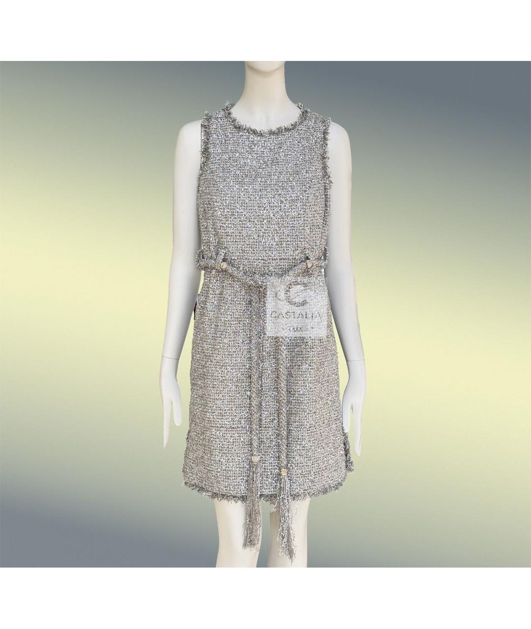 CHANEL Бежевое твидовое коктейльное платье, фото 4