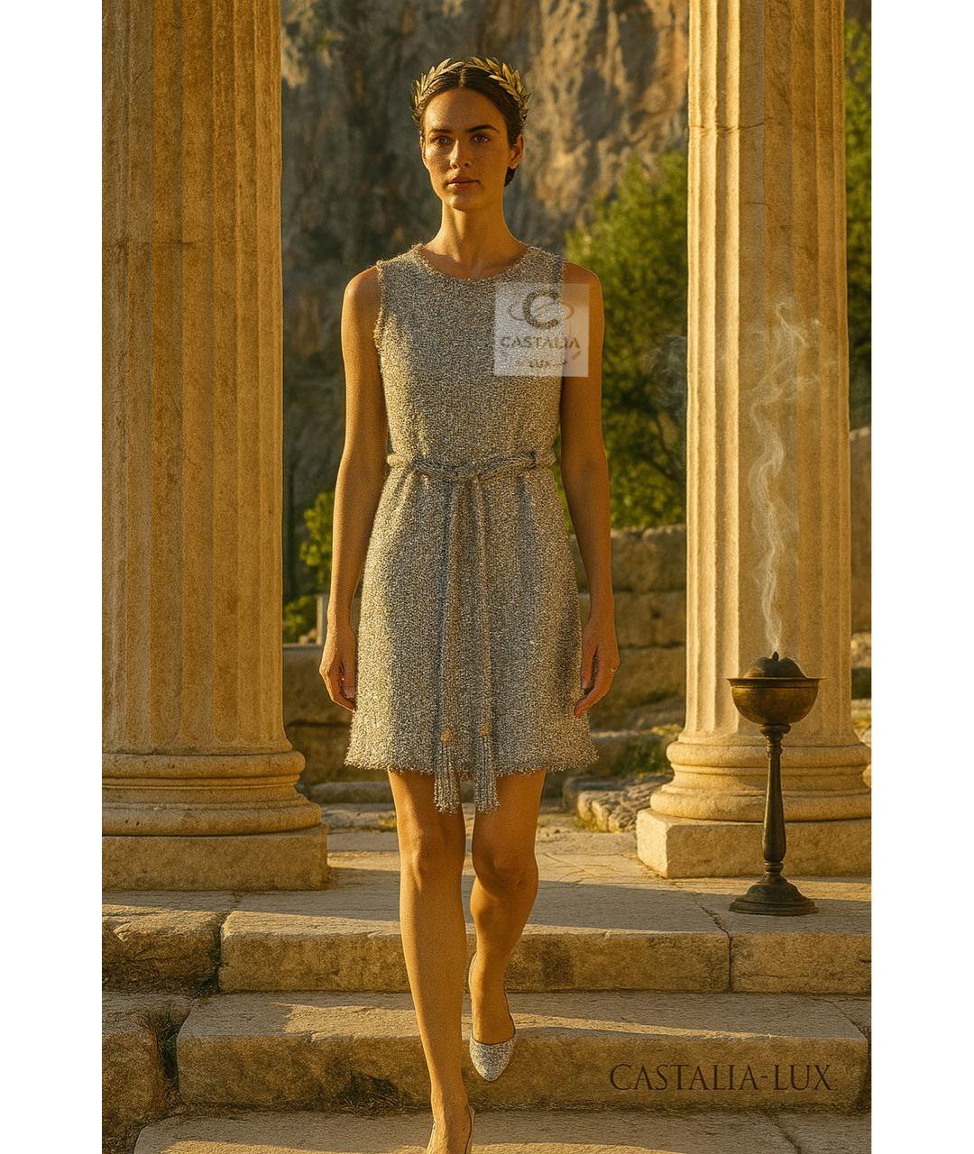 CHANEL Бежевое твидовое коктейльное платье, фото 3