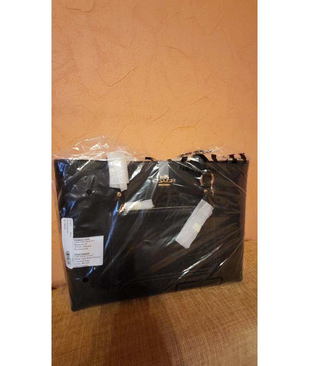 COACH Черная кожаная сумка тоут, фото 4