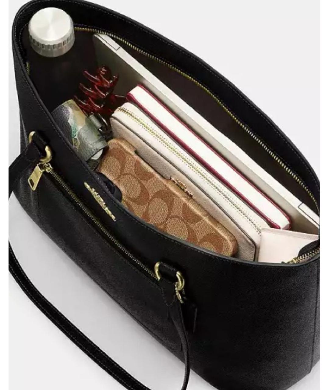 COACH Черная кожаная сумка тоут, фото 3