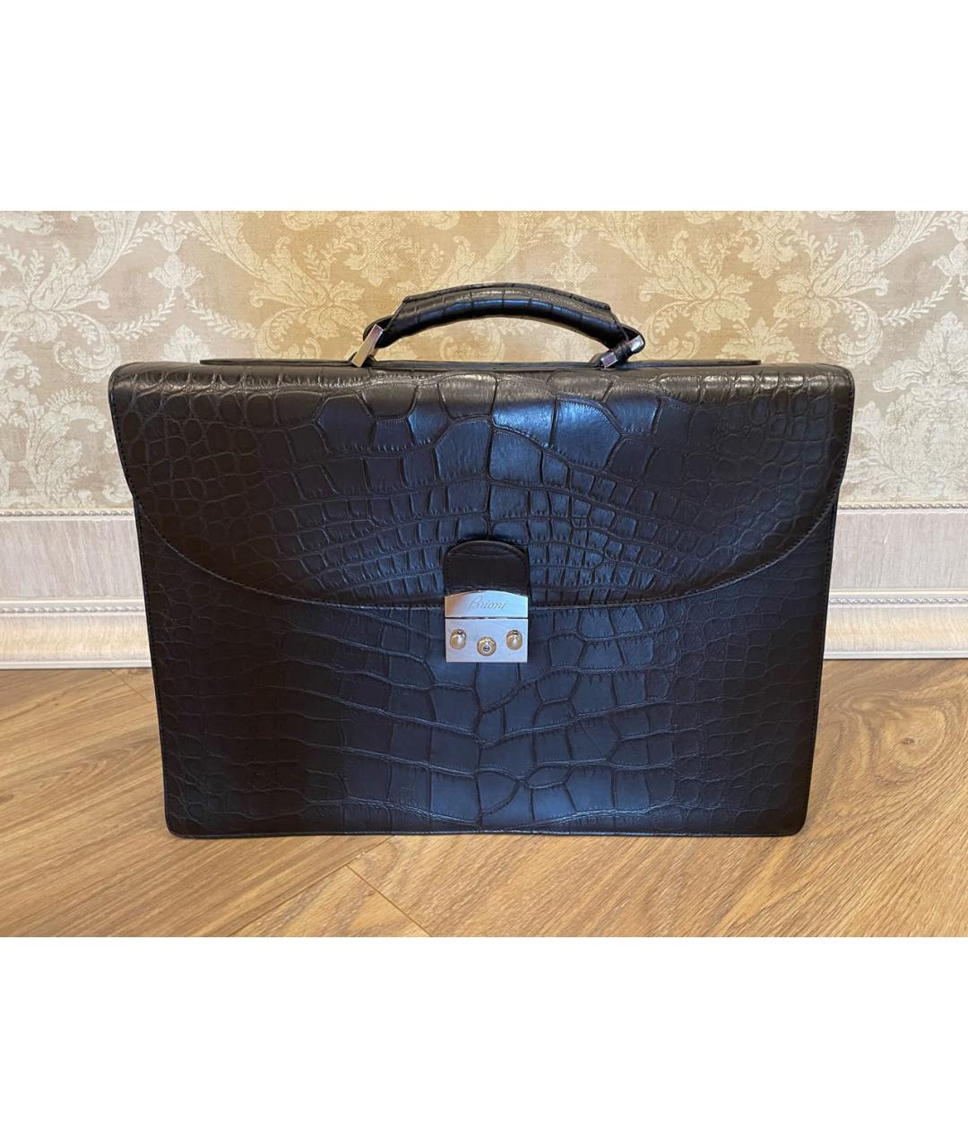 BRIONI Черный портфель из экзотической кожи, фото 5