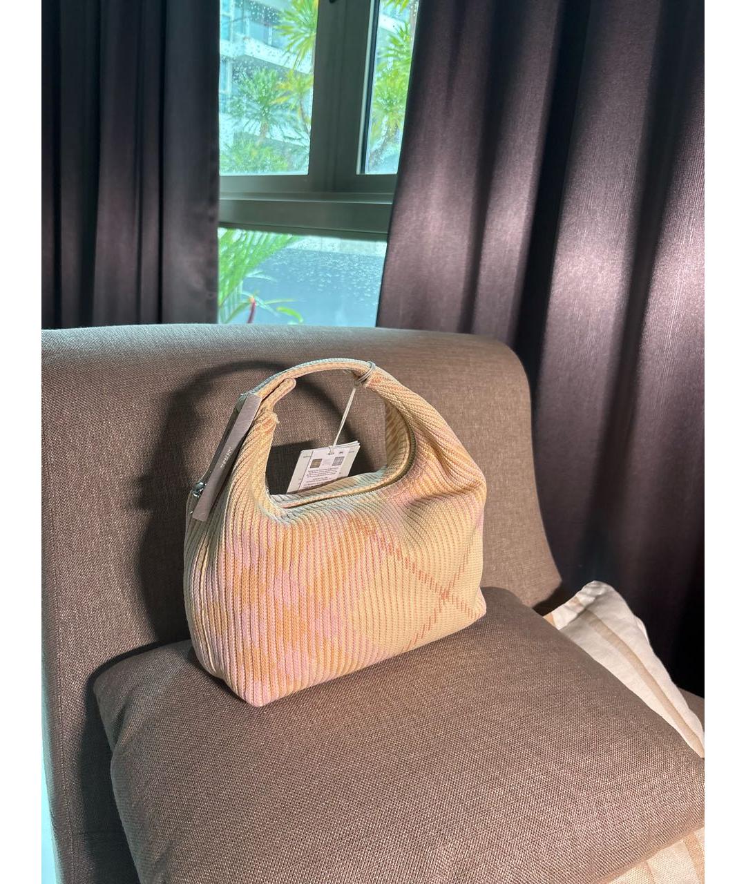 BURBERRY Розовая тканевая сумка с короткими ручками, фото 7