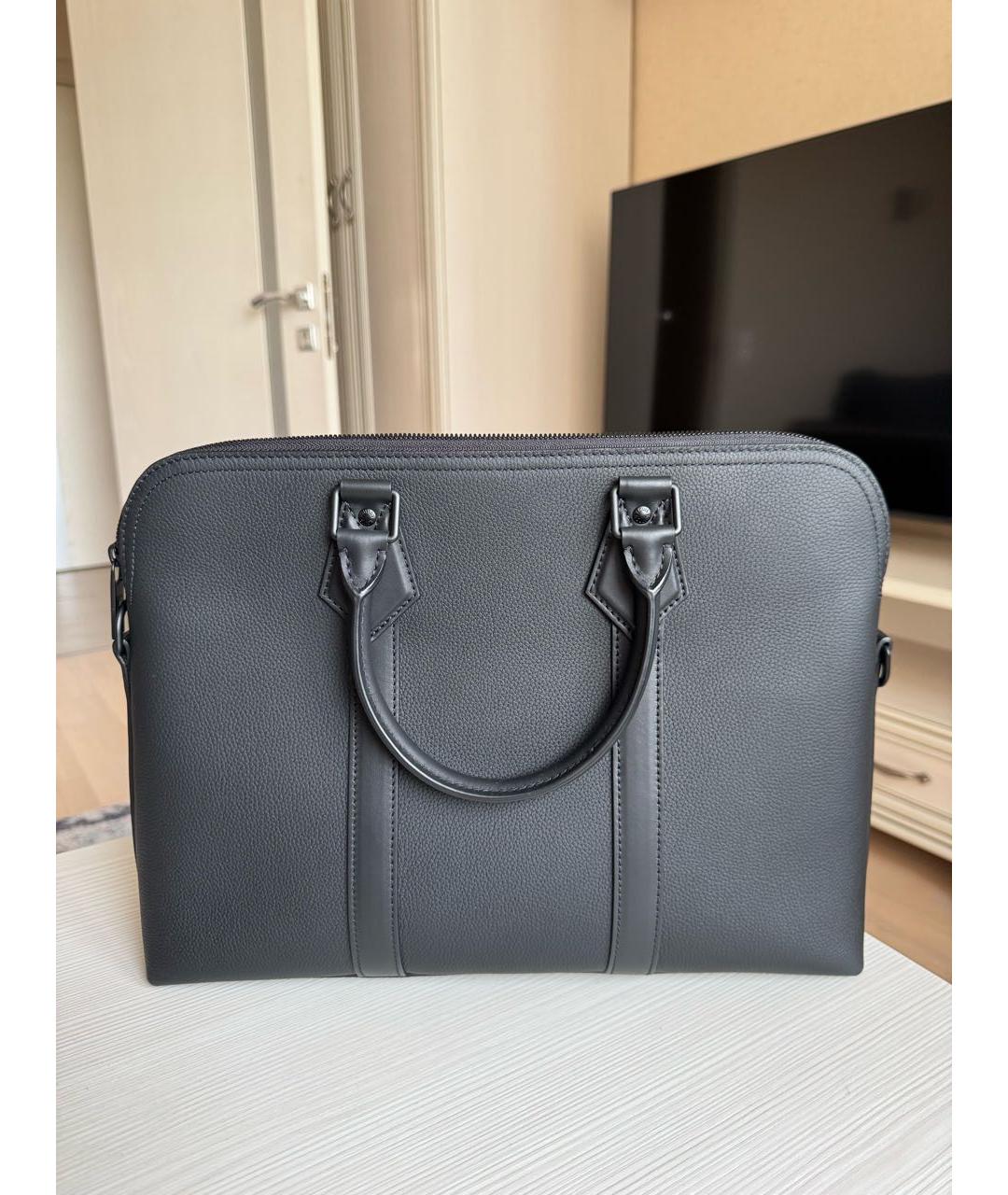 LOUIS VUITTON Черный кожаный портфель, фото 2