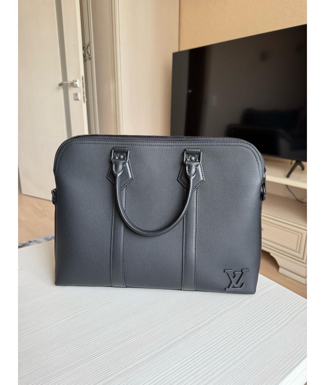 LOUIS VUITTON Черный кожаный портфель, фото 9