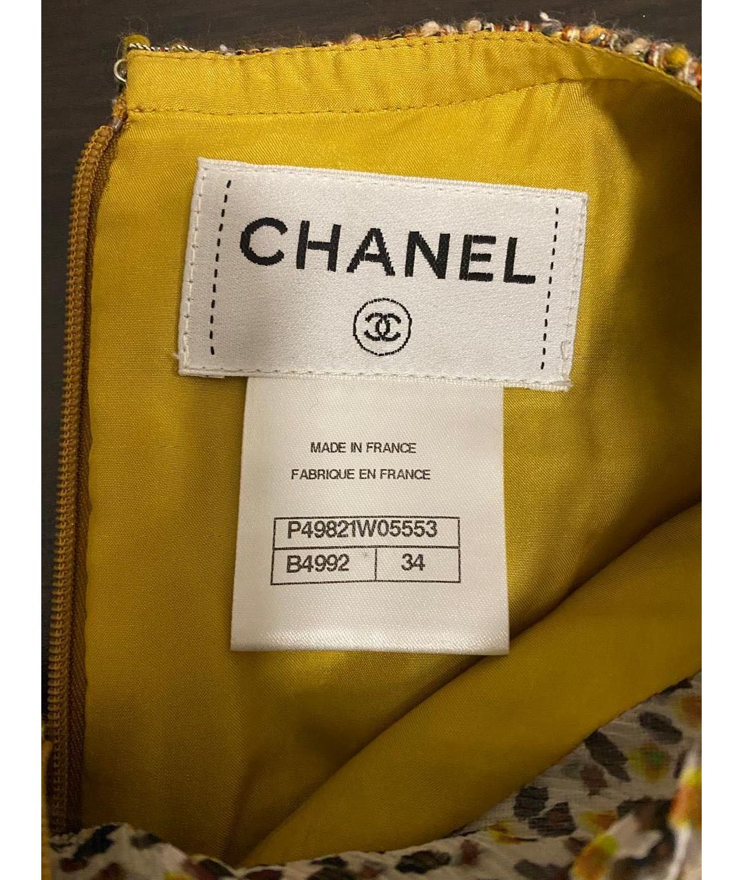 CHANEL Золотое твидовое повседневное платье, фото 5