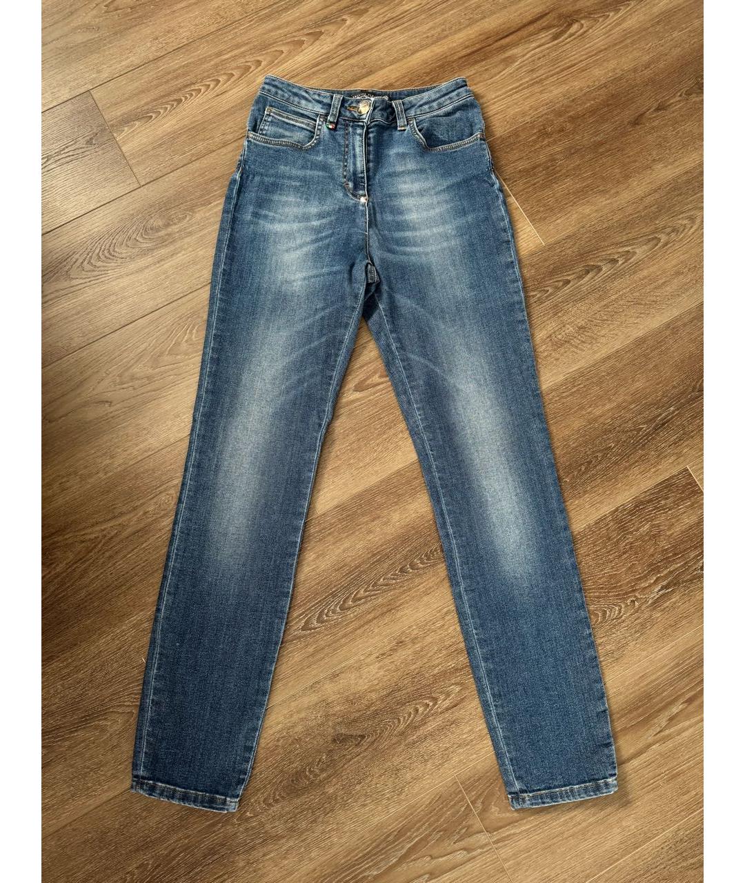 PHILIPP PLEIN Синие хлопко-эластановые джинсы слим, фото 6