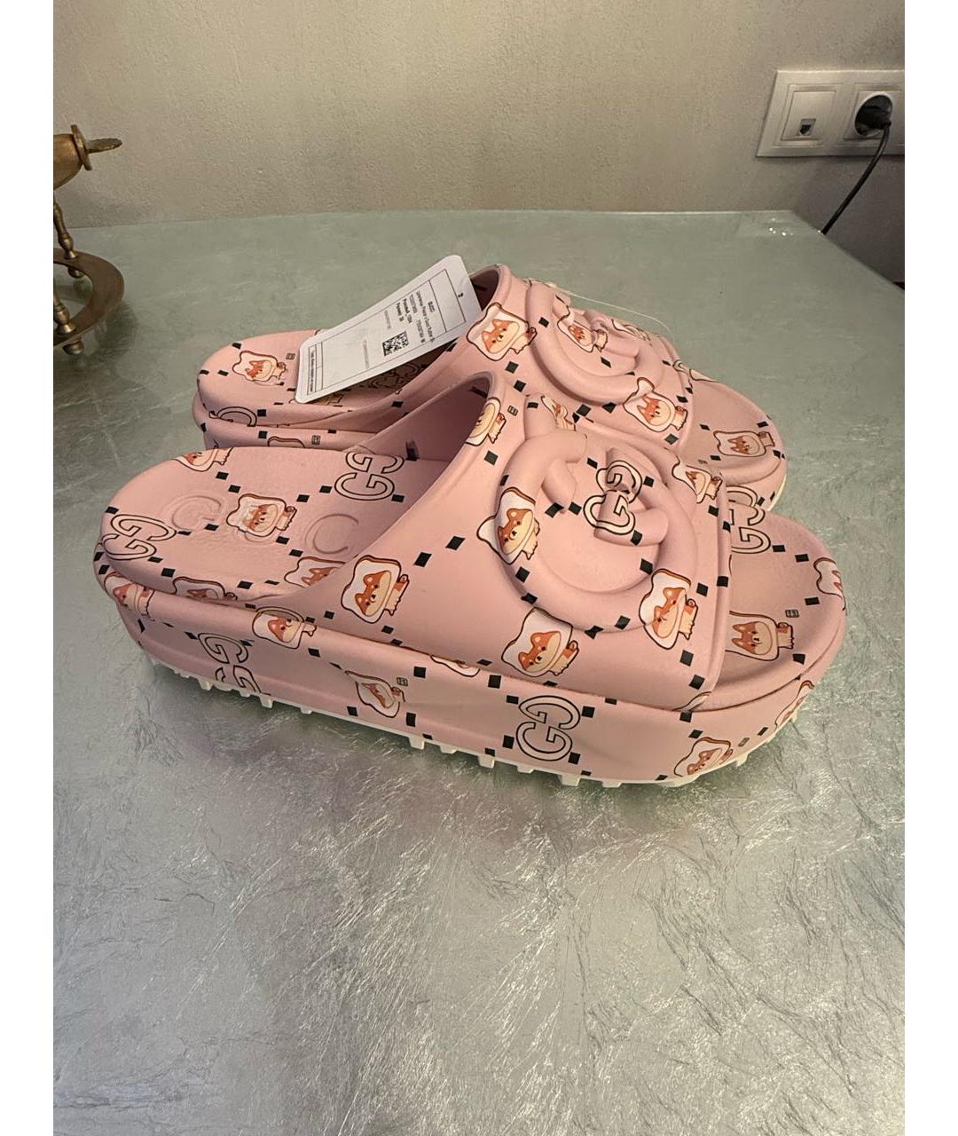 GUCCI Розовые резиновые шлепанцы, фото 8