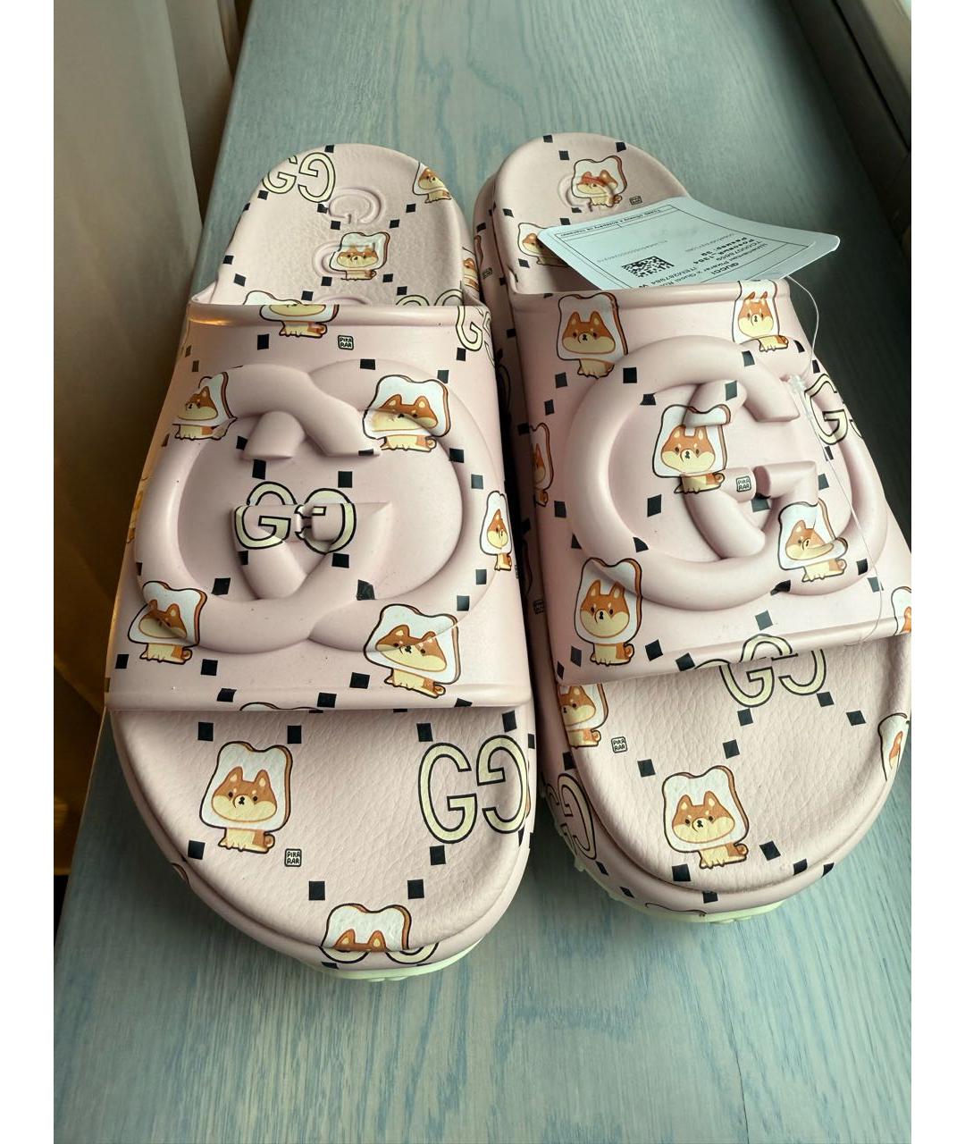 GUCCI Розовые резиновые шлепанцы, фото 5