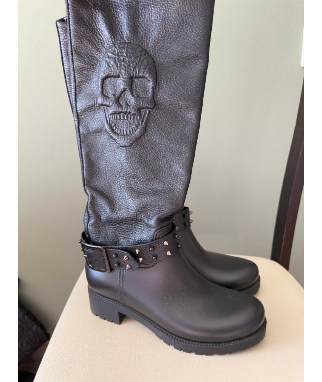 PHILIPP PLEIN Черные кожаные сапоги, фото 9