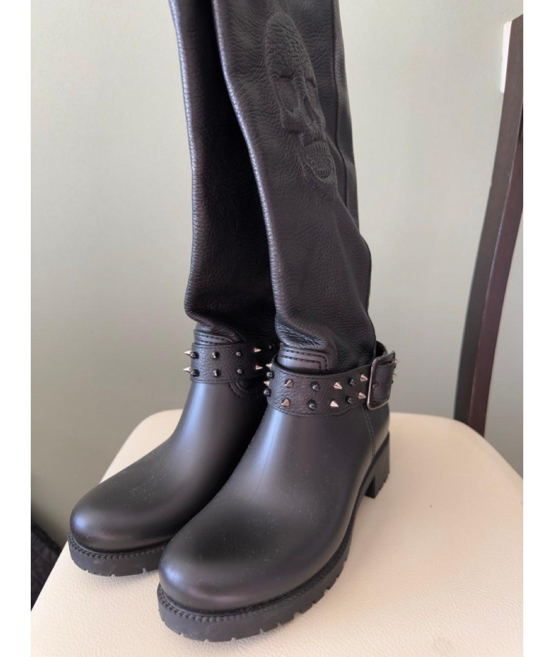 PHILIPP PLEIN Черные кожаные сапоги, фото 2