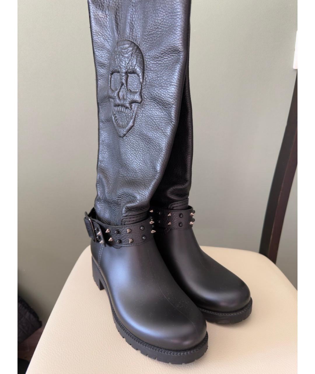 PHILIPP PLEIN Черные кожаные сапоги, фото 4