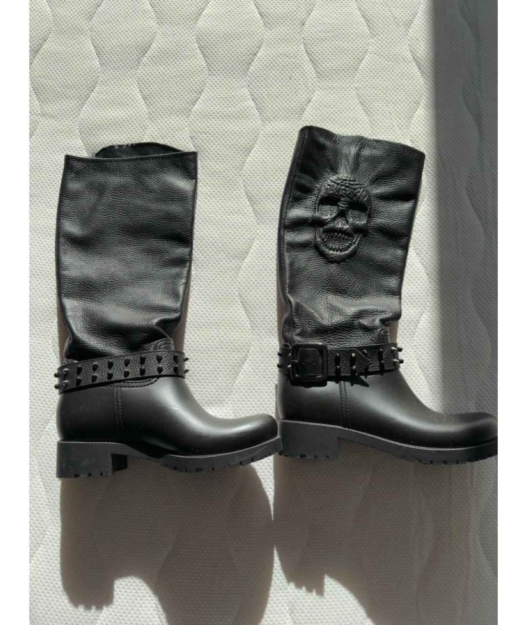 PHILIPP PLEIN Черные кожаные сапоги, фото 3