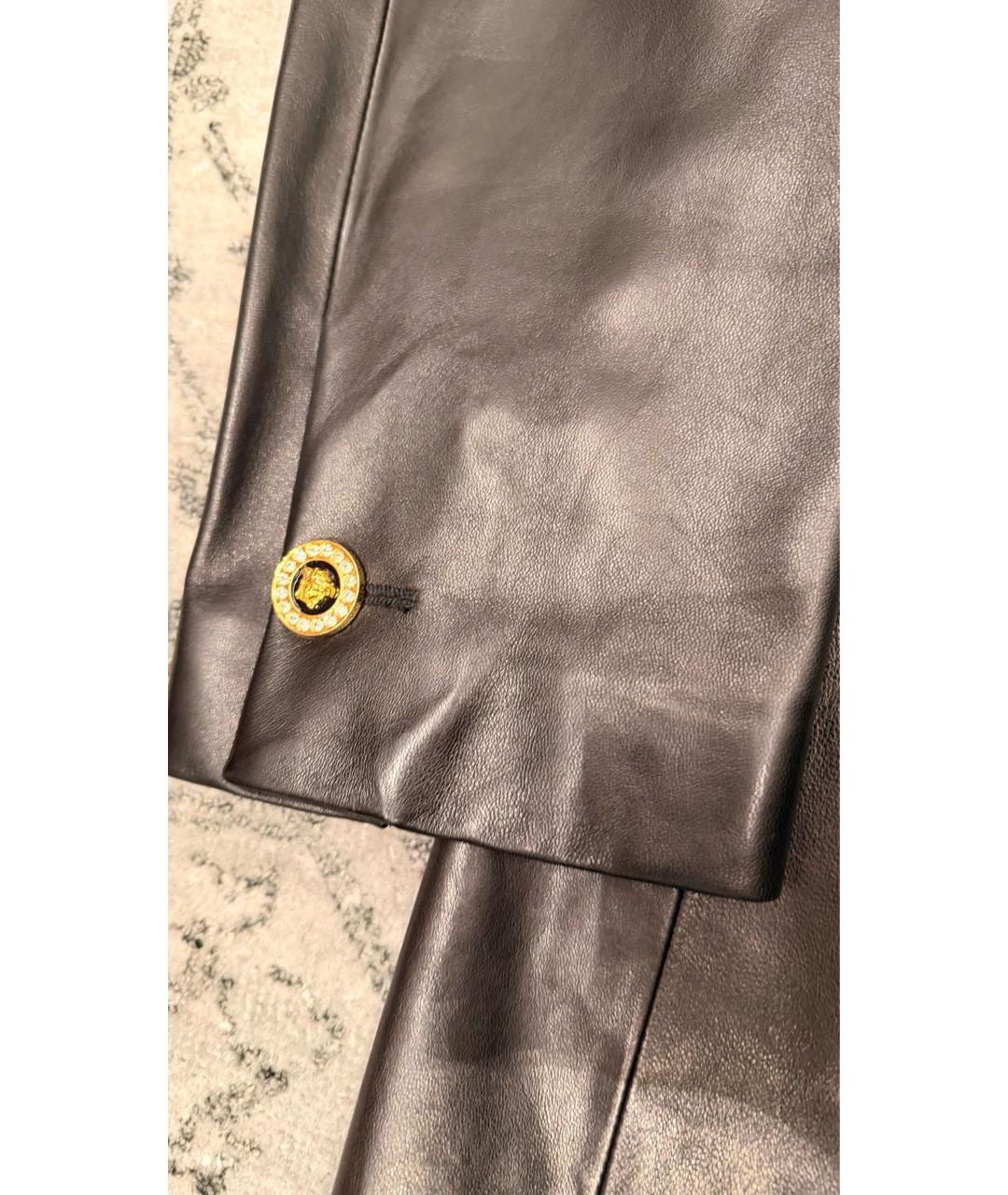 VERSACE Черное кожаное пальто, фото 7