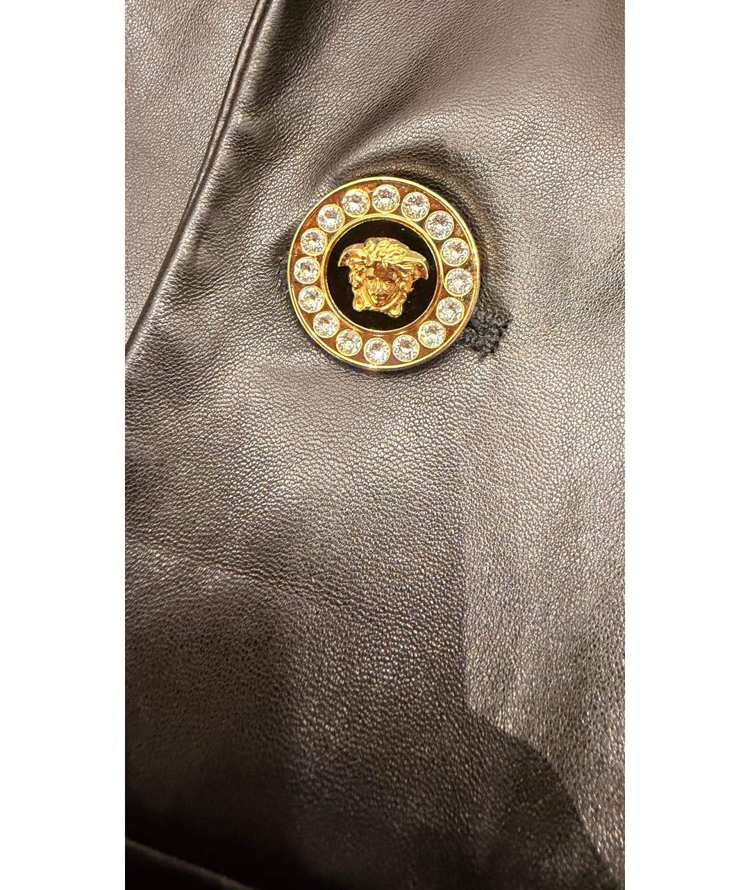 VERSACE Черное кожаное пальто, фото 4