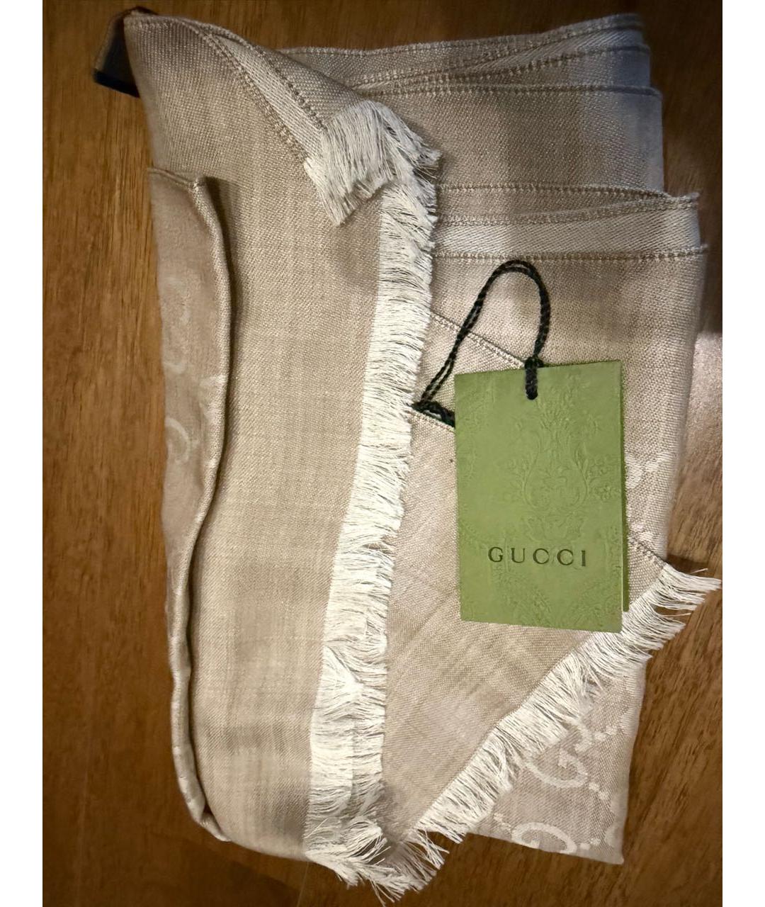 GUCCI Бежевый шерстяной шарф, фото 2