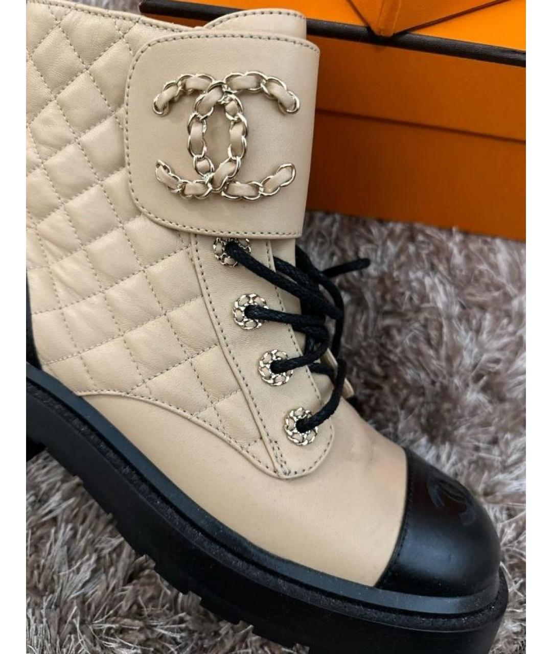 CHANEL Бежевые кожаные ботинки, фото 6