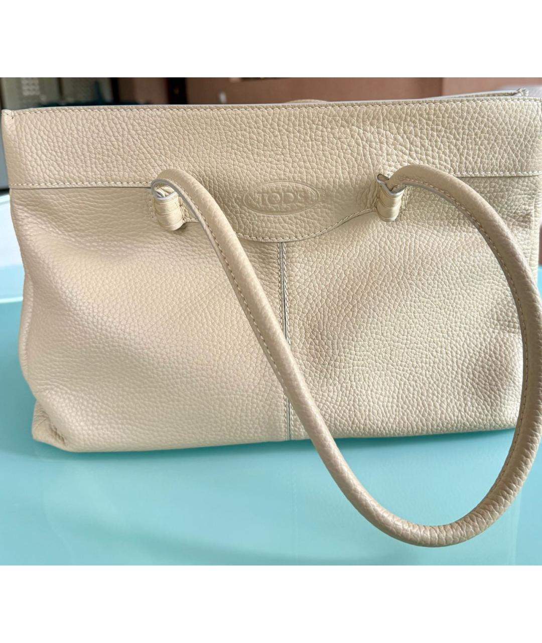 TOD'S Бежевая кожаная сумка тоут, фото 2