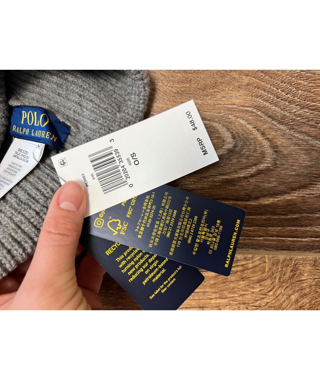 POLO RALPH LAUREN Серая шерстяная шапка, фото 5