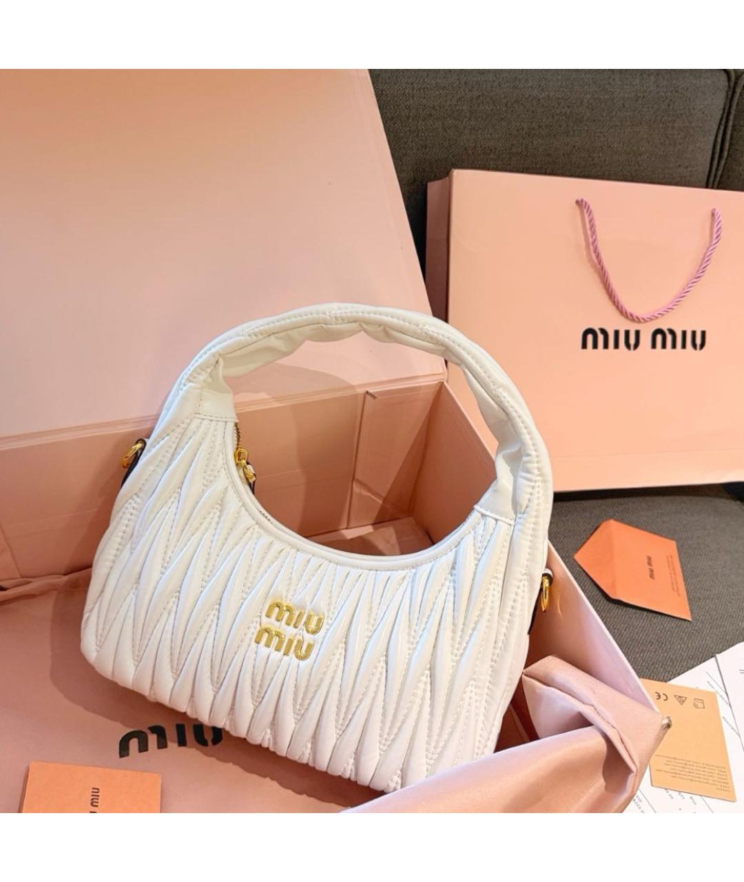 MIU MIU Белая кожаная сумка с короткими ручками, фото 2