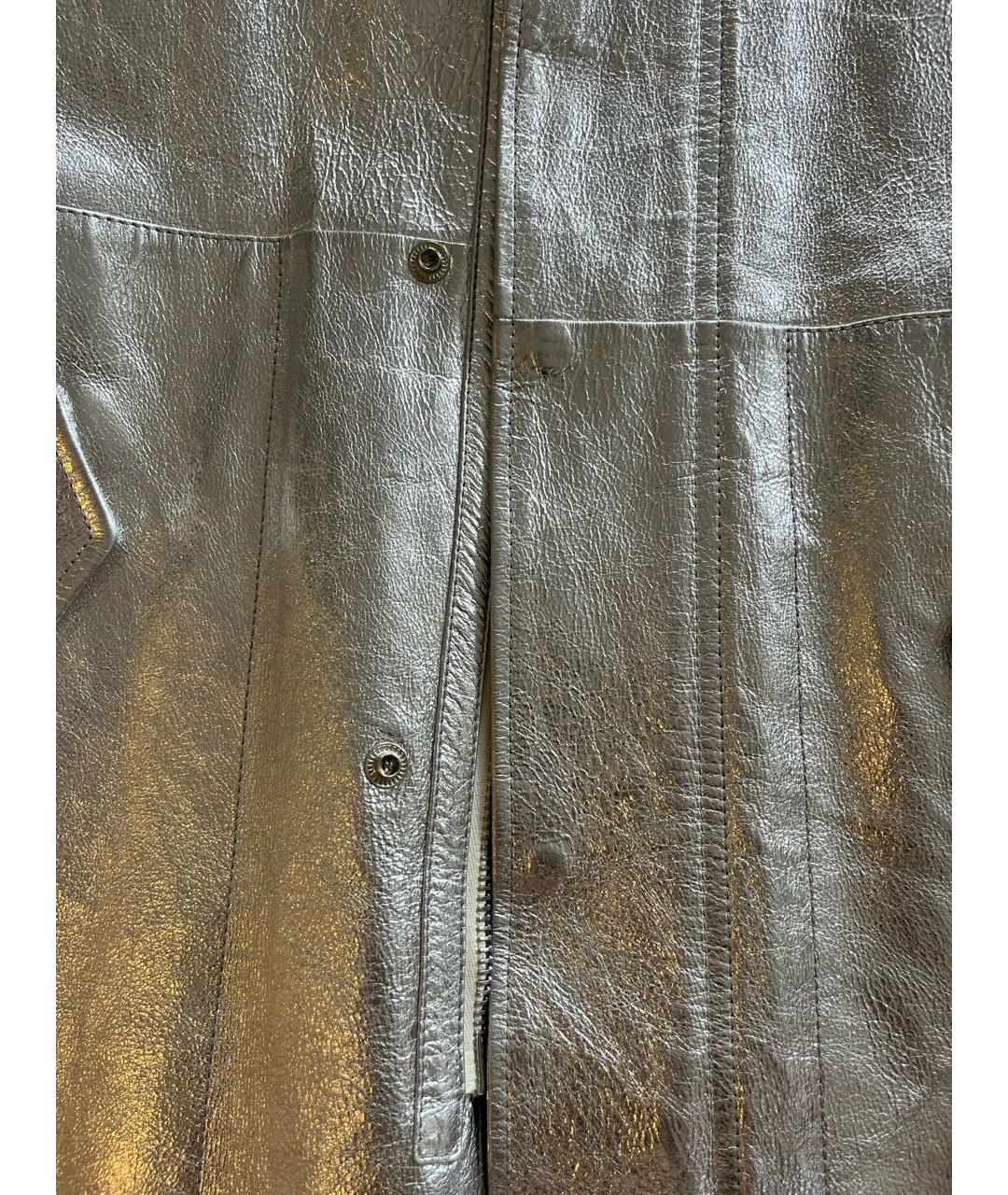 CALVIN KLEIN Серебряная кожаная куртка, фото 4