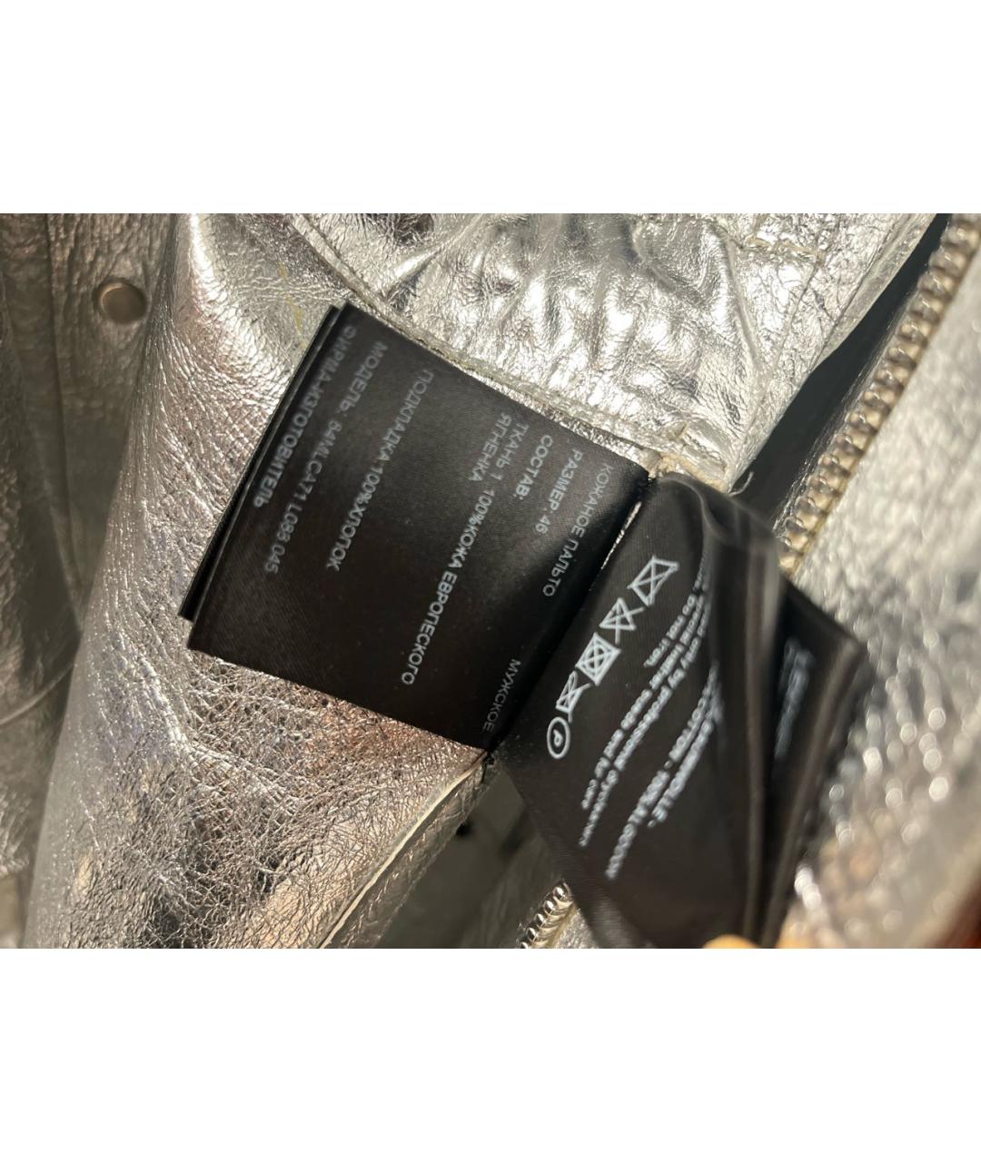 CALVIN KLEIN Серебряная кожаная куртка, фото 8