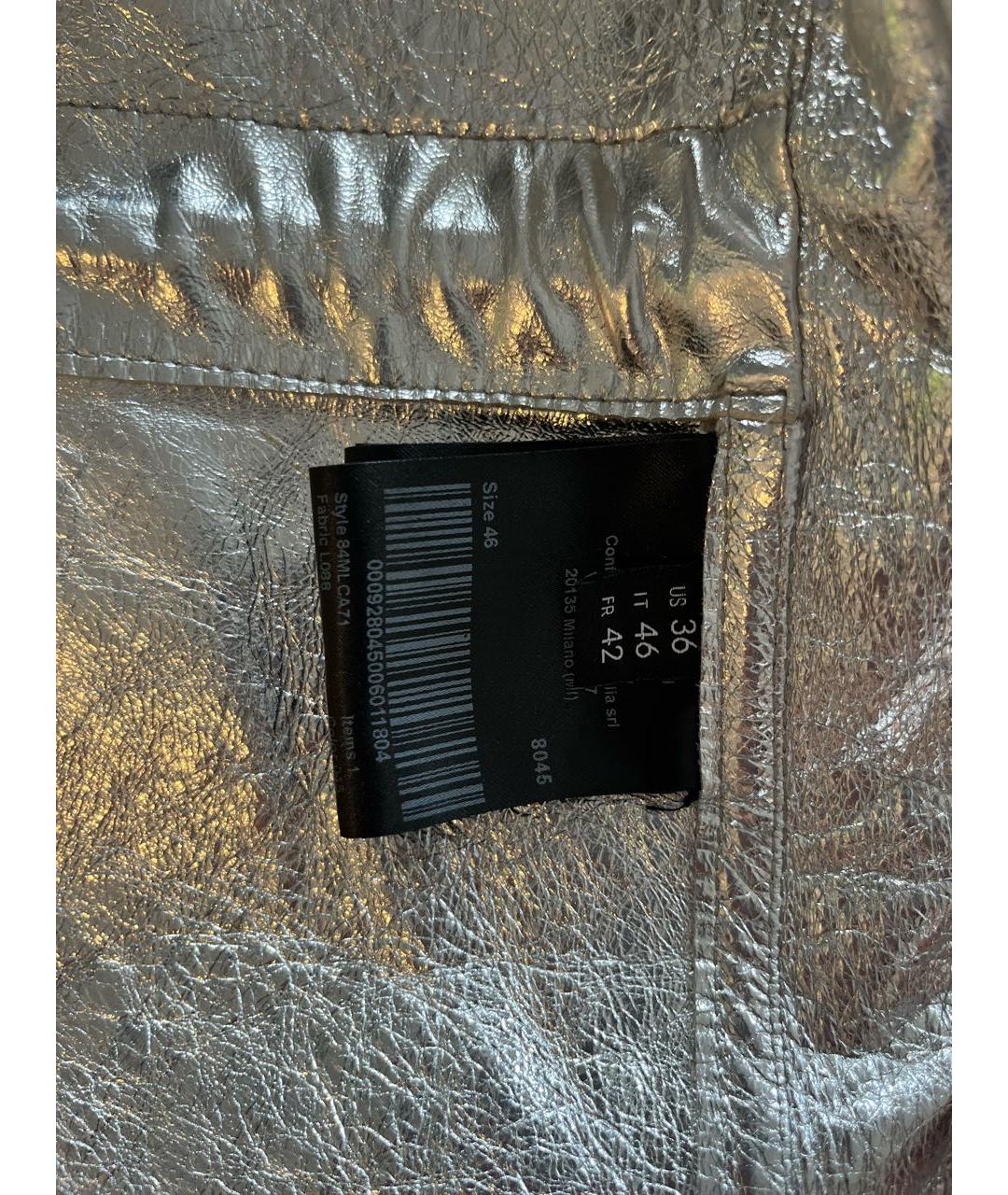 CALVIN KLEIN Серебряная кожаная куртка, фото 5