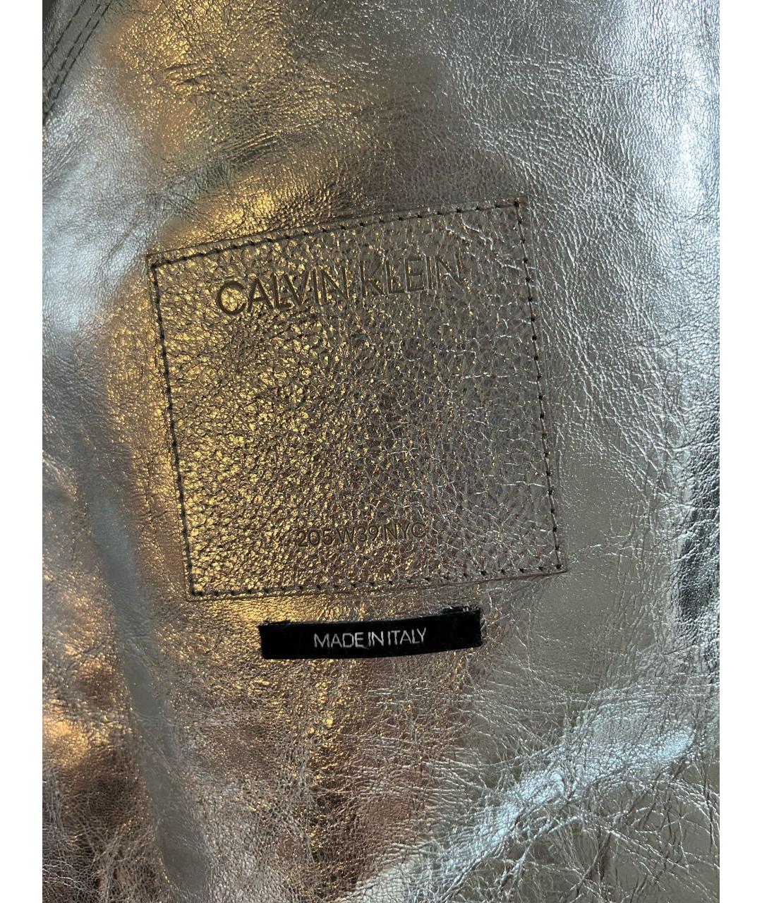 CALVIN KLEIN Серебряная кожаная куртка, фото 3