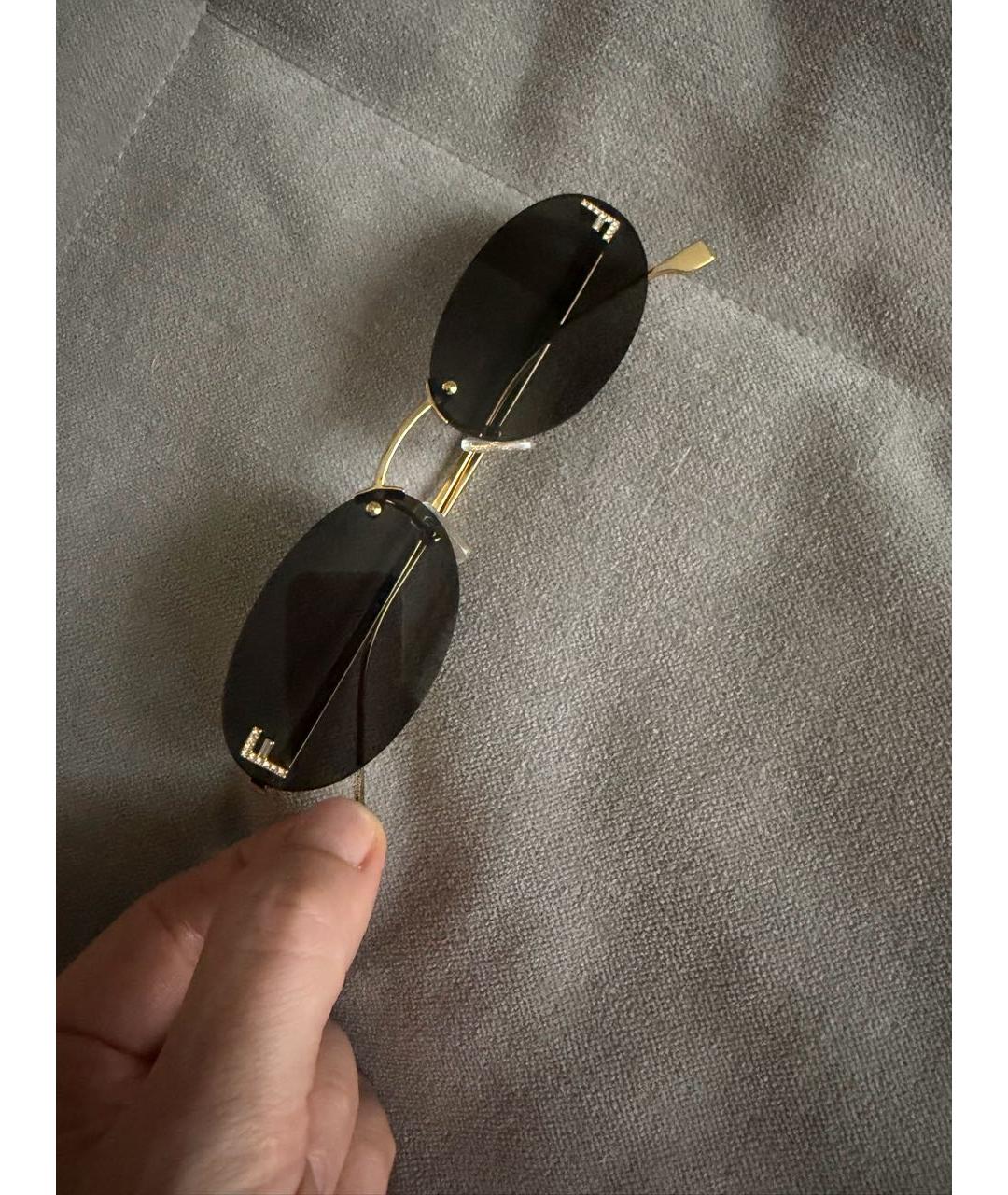 FENDI Золотые металлические солнцезащитные очки, фото 3