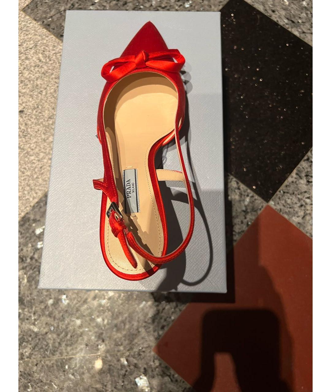 PRADA Красные текстильные лодочки на низком каблуке, фото 3