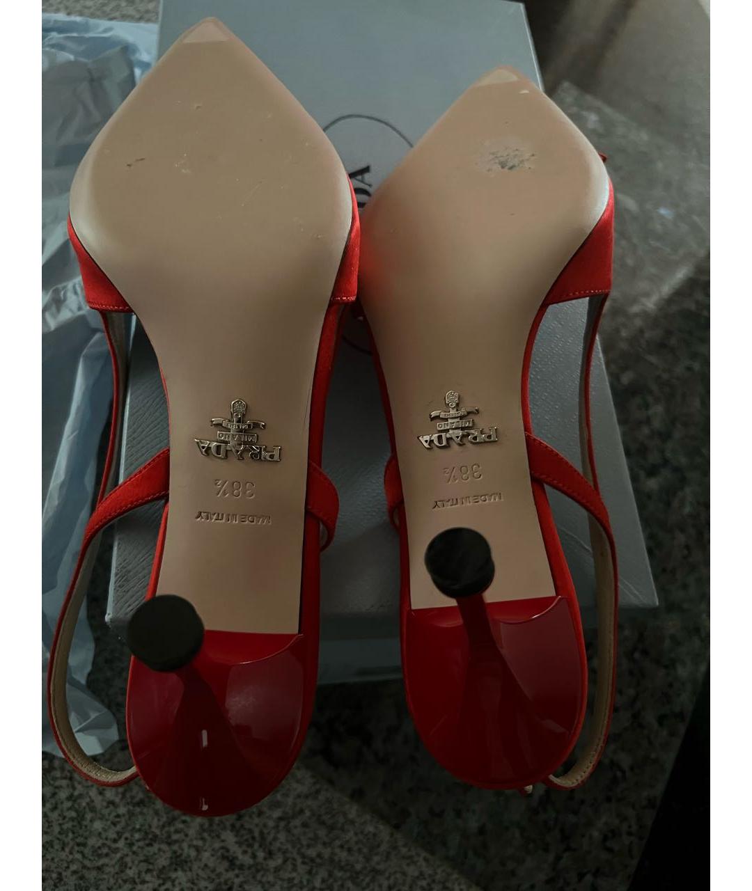 PRADA Красные текстильные лодочки на низком каблуке, фото 4