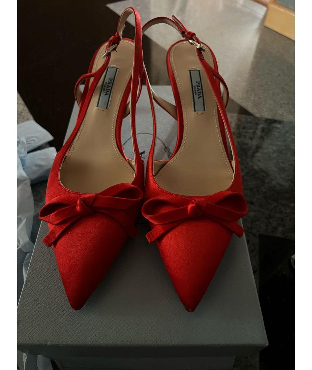 PRADA Красные текстильные лодочки на низком каблуке, фото 2