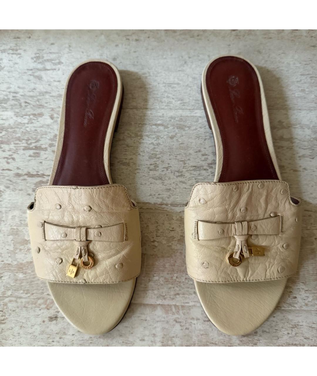 LORO PIANA Бежевые шлепанцы из экзотической кожи, фото 2