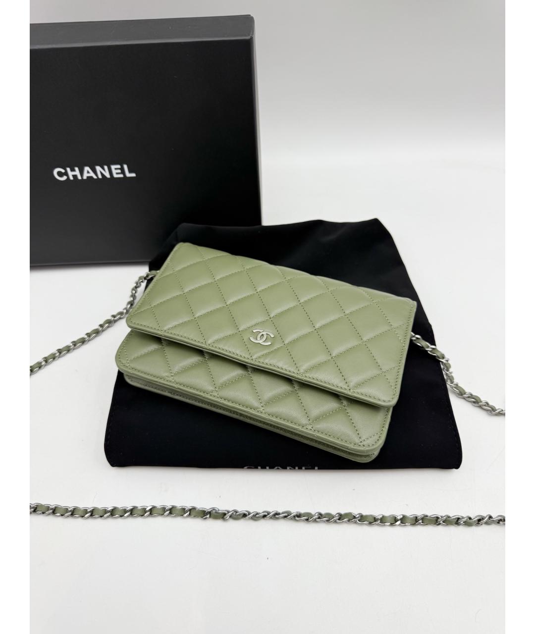 CHANEL Зеленая кожаная сумка через плечо, фото 6