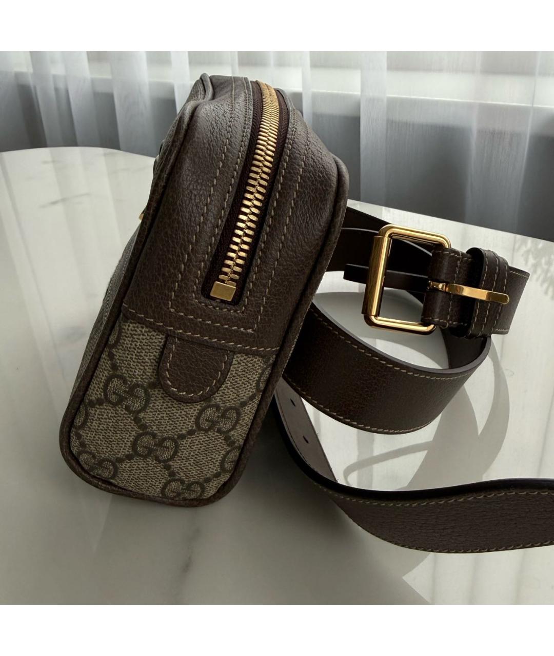GUCCI Коричневая кожаная поясная сумка, фото 3