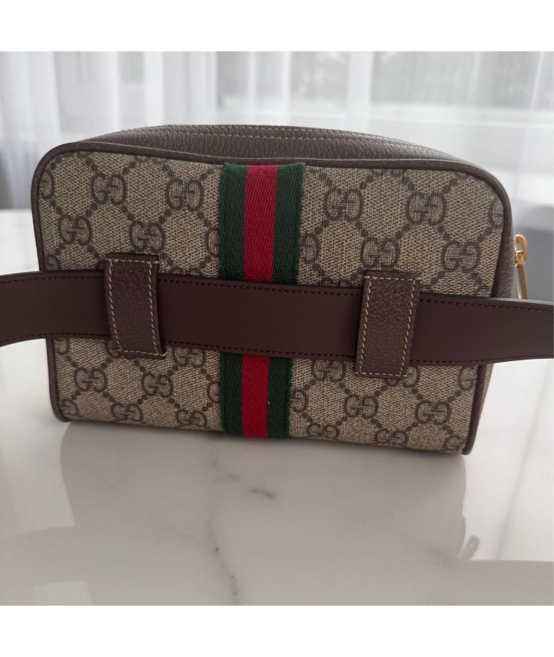 GUCCI Коричневая кожаная поясная сумка, фото 2