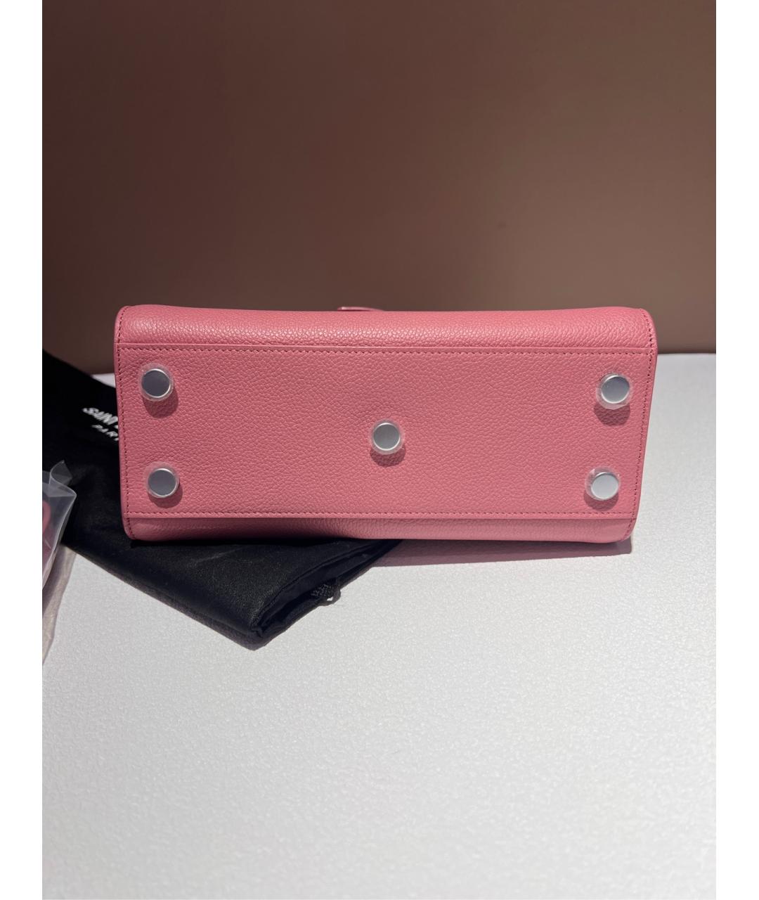 SAINT LAURENT Розовая кожаная сумка с короткими ручками, фото 6