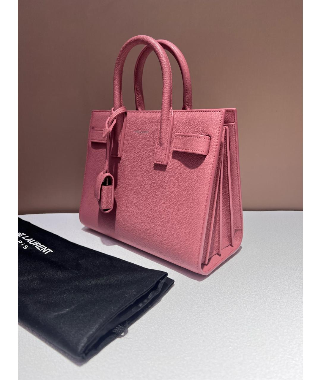 SAINT LAURENT Розовая кожаная сумка с короткими ручками, фото 7